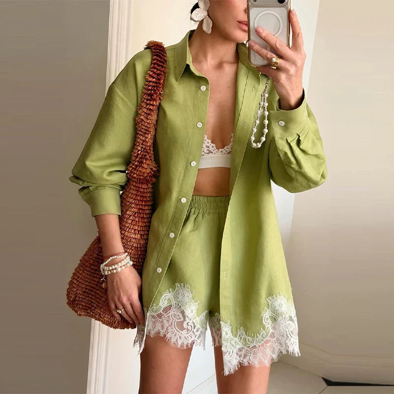 Kendra - Breezy Lace Shorts Set