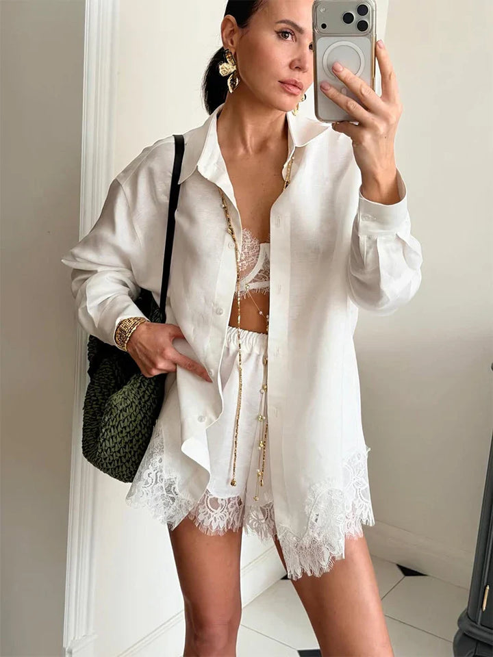 Xalina - Soft Lace Shorts Set
