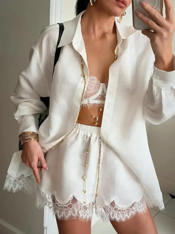 Xalina - Soft Lace Shorts Set